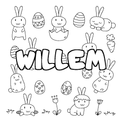 Coloring page first name WILLEM - Easter background