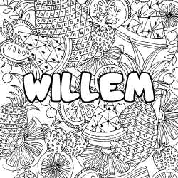 Coloring page first name WILLEM - Fruits mandala background