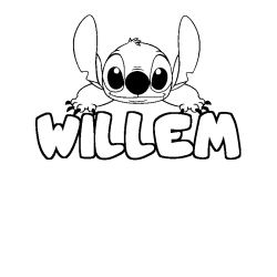 Coloring page first name WILLEM - Stitch background