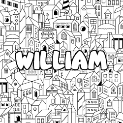 Coloring page first name WILLIAM - City background