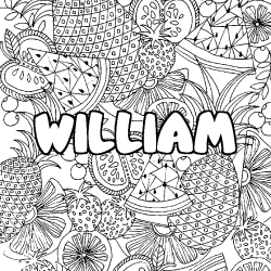 Coloring page first name WILLIAM - Fruits mandala background