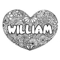 Coloring page first name WILLIAM - Heart mandala background
