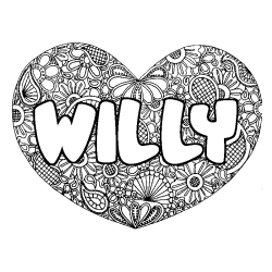 Coloring page first name WILLY - Heart mandala background
