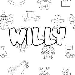 Coloring page first name WILLY - Toys background