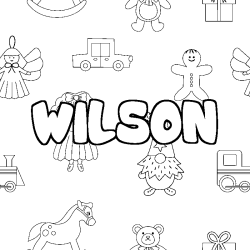 Coloring page first name WILSON - Toys background