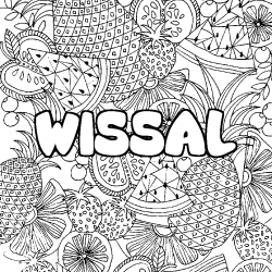 Coloring page first name WISSAL - Fruits mandala background