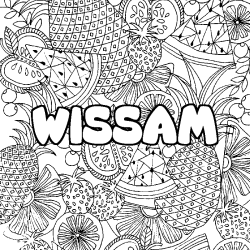 Coloring page first name WISSAM - Fruits mandala background