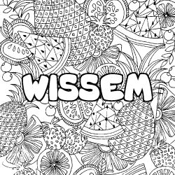 Coloring page first name WISSEM - Fruits mandala background