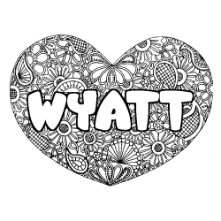 Coloring page first name WYATT - Heart mandala background