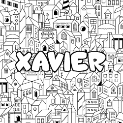 Coloring page first name XAVIER - City background