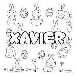 Coloring page first name XAVIER - Easter background