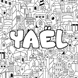 Coloring page first name YAËL - City background