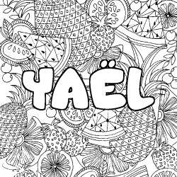 Coloring page first name YAËL - Fruits mandala background