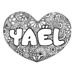 Coloring page first name YAËL - Heart mandala background
