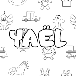 Coloring page first name YAËL - Toys background