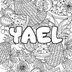Coloring page first name YAEL - Fruits mandala background