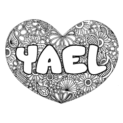 Coloring page first name YAEL - Heart mandala background