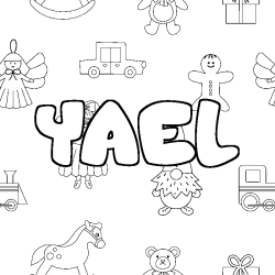 Coloring page first name YAEL - Toys background