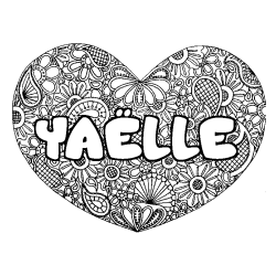Coloring page first name YAËLLE - Heart mandala background