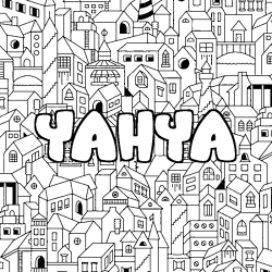 Coloring page first name YAHYA - City background