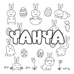 Coloring page first name YAHYA - Easter background