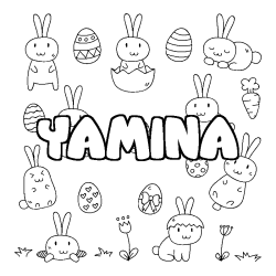 Coloring page first name YAMINA - Easter background