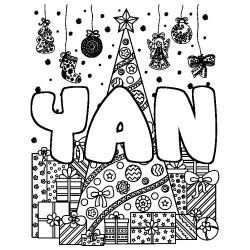 Coloring page first name YAN - Christmas tree and presents background