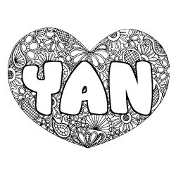 Coloring page first name YAN - Heart mandala background