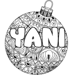 Coloring page first name YANI - Christmas tree bulb background