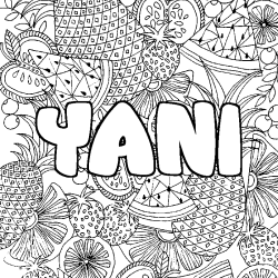 Coloring page first name YANI - Fruits mandala background