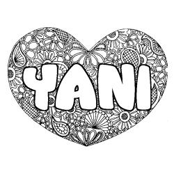 Coloring page first name YANI - Heart mandala background