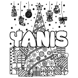 Coloring page first name YANIS - Christmas tree and presents background