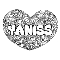 Coloring page first name YANISS - Heart mandala background