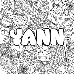 Coloring page first name YANN - Fruits mandala background