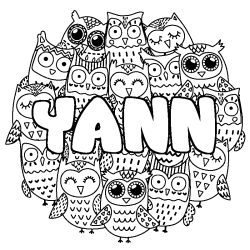 Coloring page first name YANN - Owls background