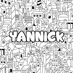 Coloring page first name YANNICK - City background