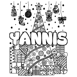 Coloring page first name YANNIS - Christmas tree and presents background