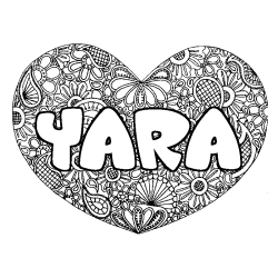 Coloring page first name YARA - Heart mandala background