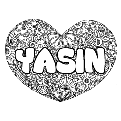 Coloring page first name YASIN - Heart mandala background