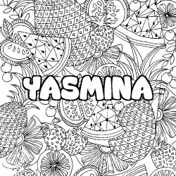 Coloring page first name YASMINA - Fruits mandala background
