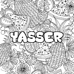 Coloring page first name YASSER - Fruits mandala background