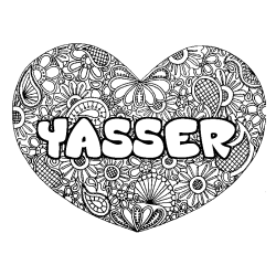 Coloring page first name YASSER - Heart mandala background