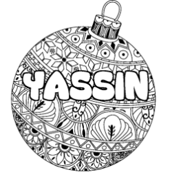 Coloring page first name YASSIN - Christmas tree bulb background