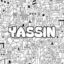 Coloring page first name YASSIN - City background