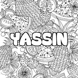 Coloring page first name YASSIN - Fruits mandala background