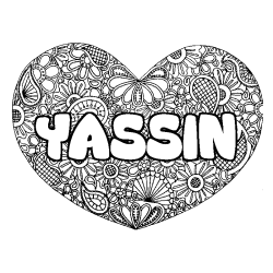 Coloring page first name YASSIN - Heart mandala background