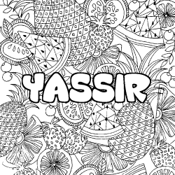 Coloring page first name YASSIR - Fruits mandala background