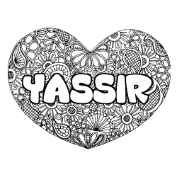 Coloring page first name YASSIR - Heart mandala background