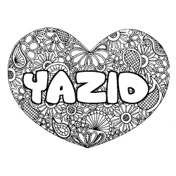 Coloring page first name YAZID - Heart mandala background