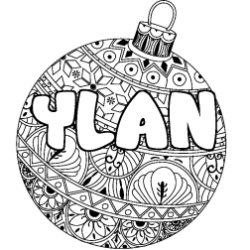 Coloring page first name YLAN - Christmas tree bulb background